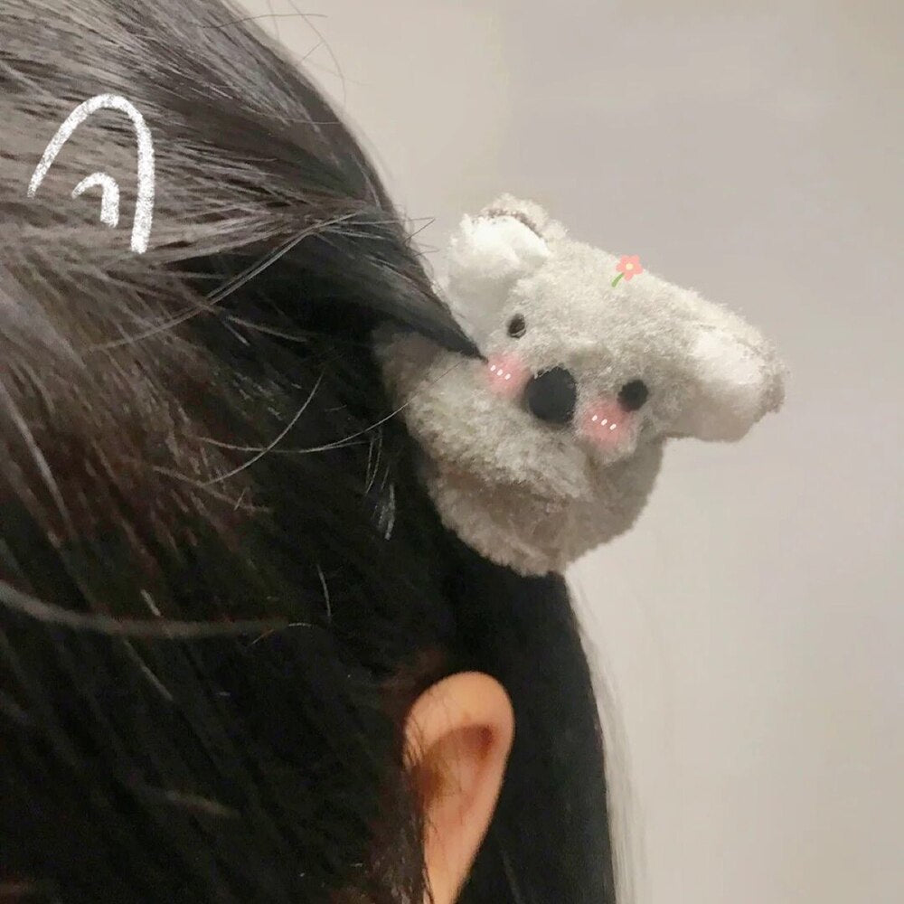 1PC Cartoon 3D Plush Koala Hairpin Hair Clip Cute Photograph Hair Accessories for Women Bag Accessories