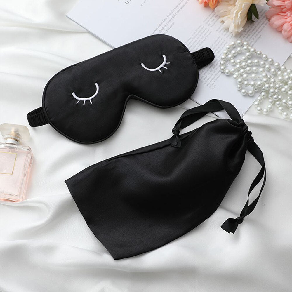 Silk Sleeping Eye Mask For Women Men Elastic Band Cute Sleep Eye Night Cover Mask Bandage Antifaz Para Dormir Travel Blindfold